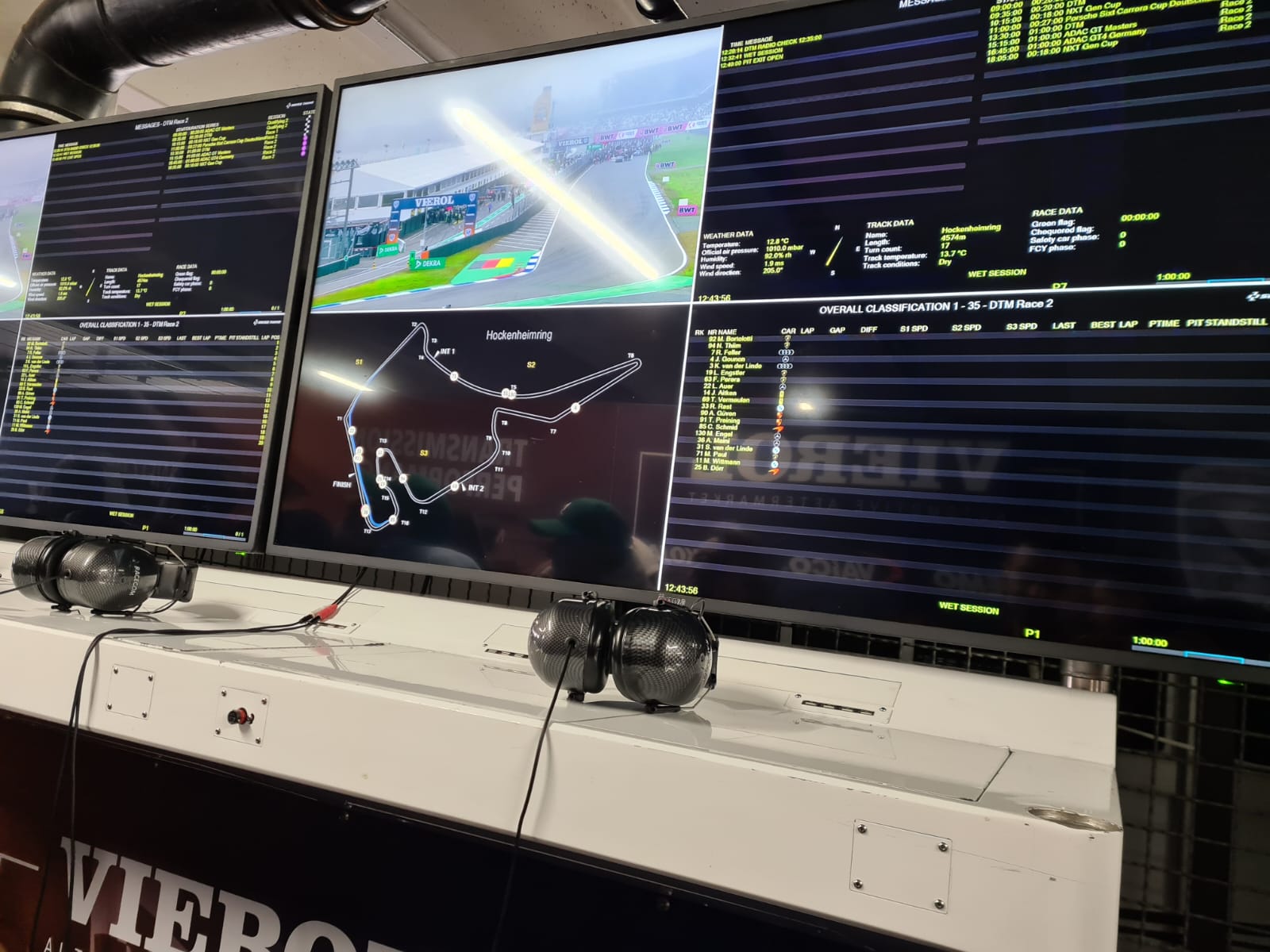 Hockenheimring race control with headphones and timing screens